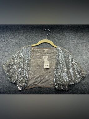 Flashback Sequin Cropped Bolero Jacket in Silver PY0141